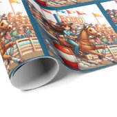 Papier Cadeau Western Rodeo Cowgirl Barrel Racing (Coin rond)