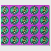 Papier Cadeau Western Rodeo Cowgirl Sur La Course De Baril Cheva (Plat)