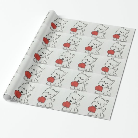 Papier Cadeau Westie avec le coeur (Déroulé)