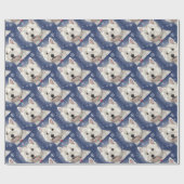 Papier Cadeau Westie BLEU de NOËL (Plat)