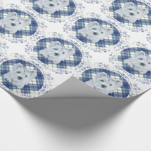 Papier Cadeau Westie sur Tartan