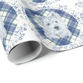 Papier Cadeau Westie sur Tartan (Coin rond)