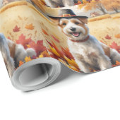 Papier Cadeau Wheaten Terrier À L'Automne Quitte L'Art Thankesgi (Coin rond)