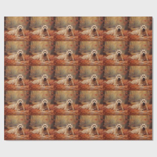 Papier Cadeau Wheaten Terrier dans les feuilles d'automne automn (Plat)