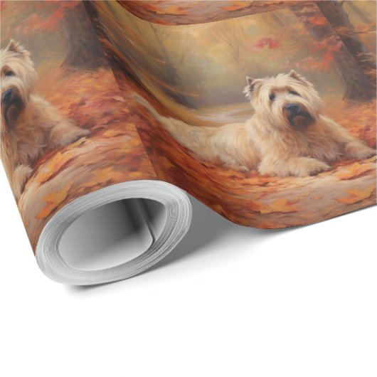 Papier Cadeau Wheaten Terrier dans les feuilles d'automne automn (Coin rond)
