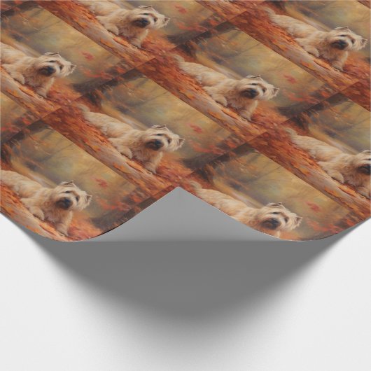 Papier Cadeau Wheaten Terrier dans les feuilles d'automne automn (Coin)