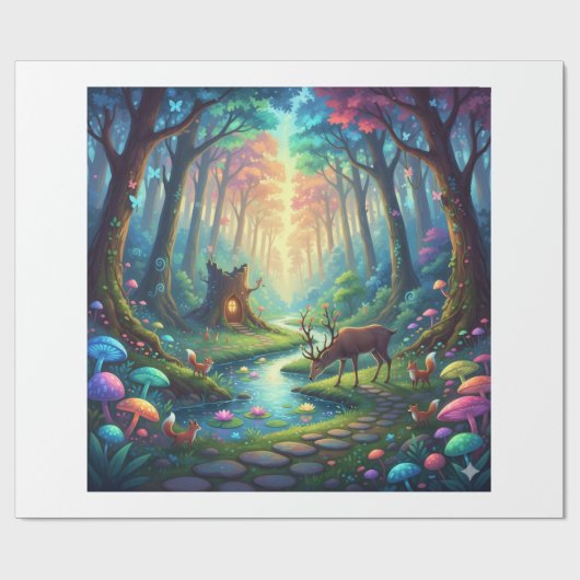 Papier Cadeau Where Deer Dream and Mushrooms Glows (Plat)