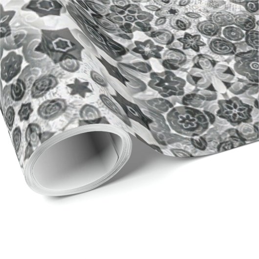 Papier Cadeau Whimsical Black White Snowflake Abstrait Motif (Coin rond)