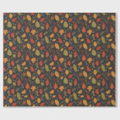 Papier Cadeau Whimsical Boho Autumn Leaves on Black (Plat)