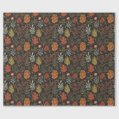 Papier Cadeau Whimsical Boho Autumn Leaves on Black (Plat)