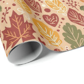 Papier Cadeau Whimsical Boho Autumn Leaves Watercolor on Brown (Coin rond)