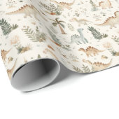 Papier Cadeau Whimsical Boho Jungle Dinosaur Motif (Coin rond)