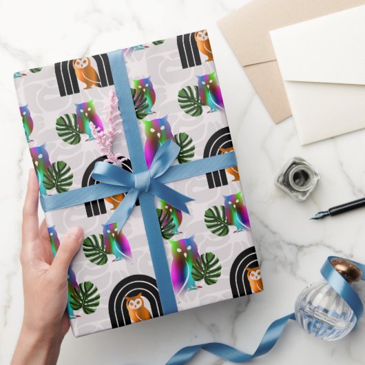 Papier Cadeau Whimsical Boho Owl & Tropical Monstera Leaf (Cadeaux)