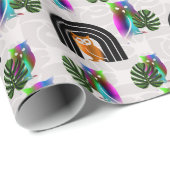 Papier Cadeau Whimsical Boho Owl & Tropical Monstera Leaf (Coin rond)