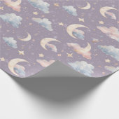 Papier Cadeau Whimsical Celestial Watercolor Moon Stars Clouds (Coin)