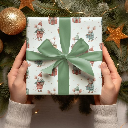 Papier Cadeau Whimsical Christmas Mouses Wrapping Paper