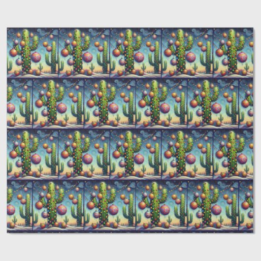 Papier Cadeau Whimsical Christmas Southwest Saguaro Cactus (Plat)