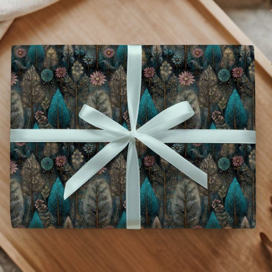 Papier Cadeau Whimsical Christmas Tree in Silver and Blue Design