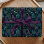 Papier Cadeau Whimsical Christmas Tree Purple and Teal Pattern