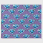 Papier Cadeau Whimsical Coastal Blue Fish Motif (Plat)