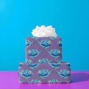 Papier Cadeau Whimsical Coastal Blue Fish Motif