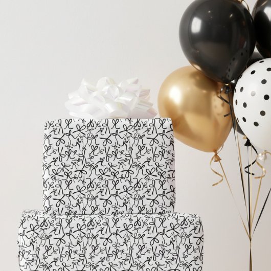 Papier Cadeau Whimsical Cute Black White Bows Pattern Girly Gift