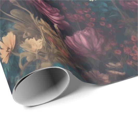 Papier Cadeau Whimsical Dark Moody Boho Floral Decoupage (Coin rond)