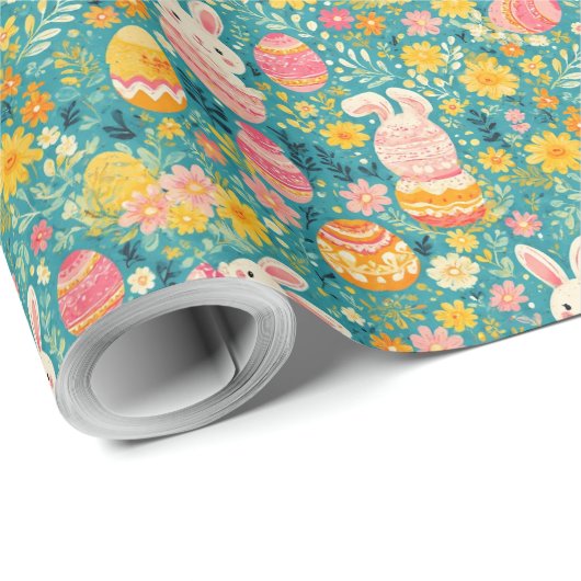 Papier Cadeau Whimsical Easter Bunny Spring Meadow Botanical (Coin rond)