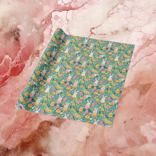 Papier Cadeau Whimsical Easter Bunny Spring Meadow Botanical