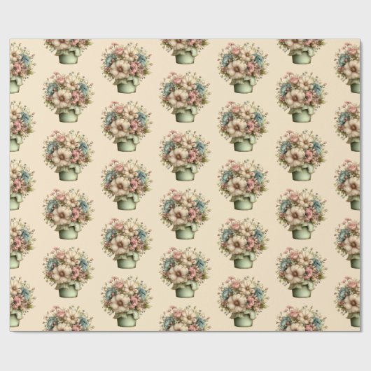 Papier Cadeau Whimsical Flowers in a Planter Pot Cute Pattern (Plat)