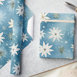 Papier Cadeau Whimsical Frosty Snowflakes & Stars Noël