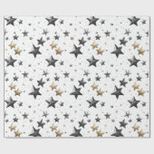 Papier Cadeau Whimsical Fun Festive de Noël Gold Stars (Plat)