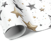 Papier Cadeau Whimsical Fun Festive de Noël Gold Stars (Coin rond)