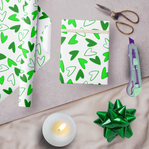 Papier Cadeau Whimsical Fun Green Hearts Motif