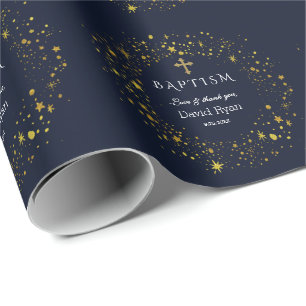 Papier Cadeau Whimsical Gold Starry Night Boy Baptême