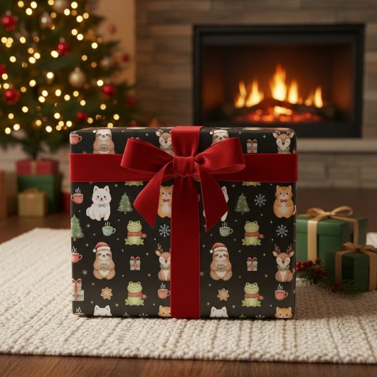 Papier Cadeau Whimsical Holiday Critters Festive Gift Wrap