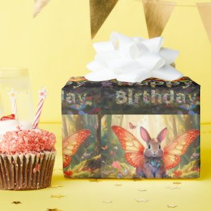 Papier Cadeau Whimsical lapin enchanted forêt Joyeux anniversair