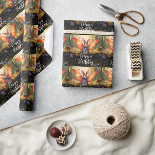 Papier Cadeau Whimsical lapin enchanted forêt Joyeux anniversair