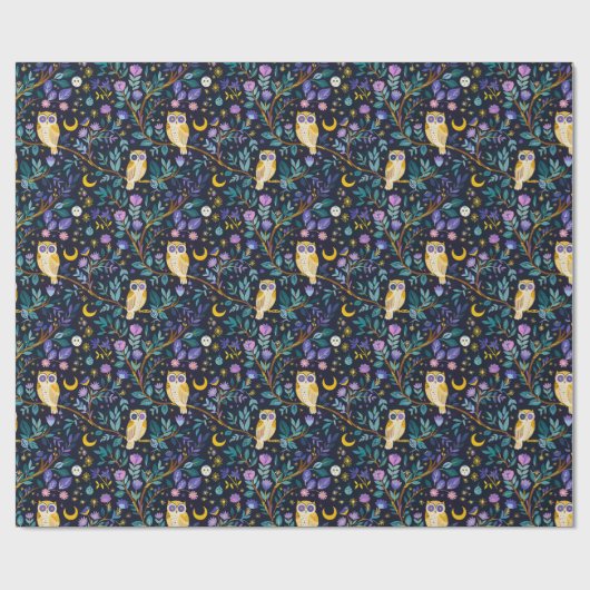 Papier Cadeau Whimsical Night Owl Motif - Forêt Enchantant (Plat)