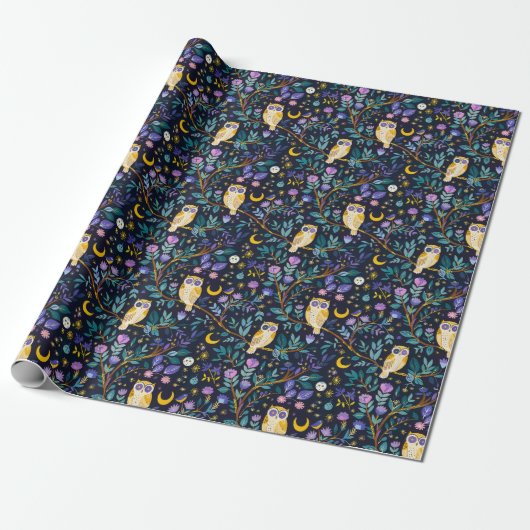 Papier Cadeau Whimsical Night Owl Motif - Forêt Enchantant (Déroulé)