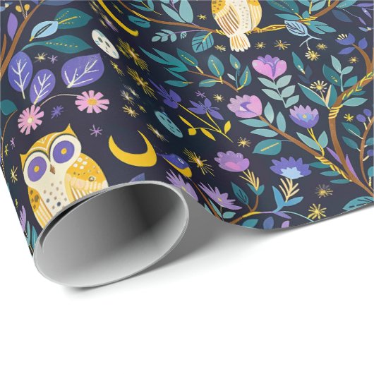 Papier Cadeau Whimsical Night Owl Motif - Forêt Enchantant (Coin rond)