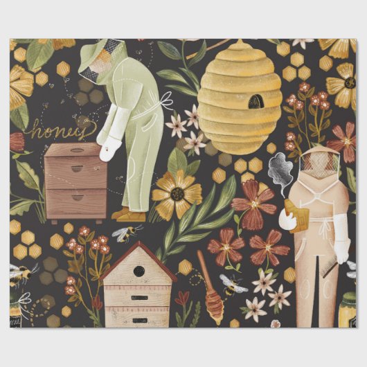 Papier Cadeau Whimsical Painted Bee Hives Beekeeper Honey (Plat)