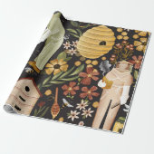 Papier Cadeau Whimsical Painted Bee Hives Beekeeper Honey (Déroulé)