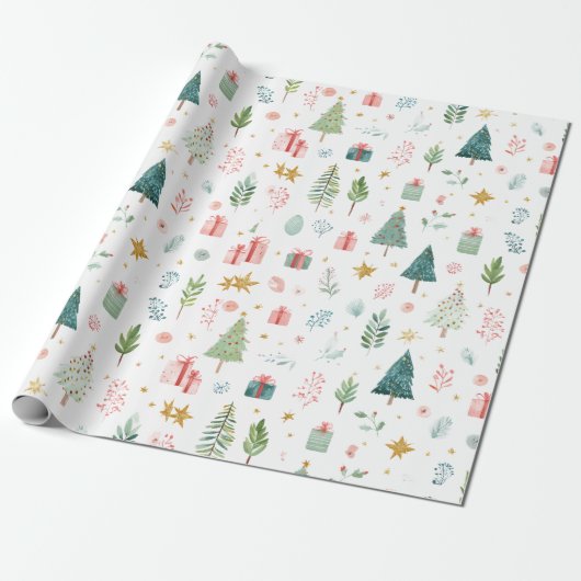Papier Cadeau Whimsical Pastel Christmas Pattern Wrapping Paper (Déroulé)