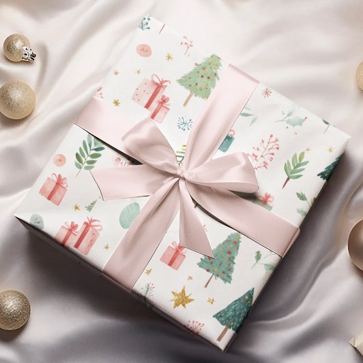 Papier Cadeau Whimsical Pastel Christmas Pattern Wrapping Paper