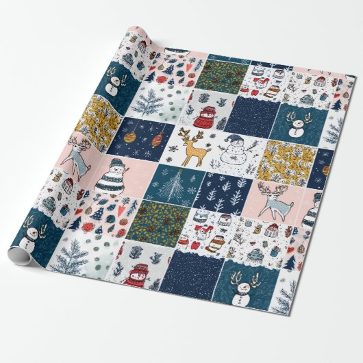 Papier Cadeau Whimsical Patchwork Christmas  (Déroulé)