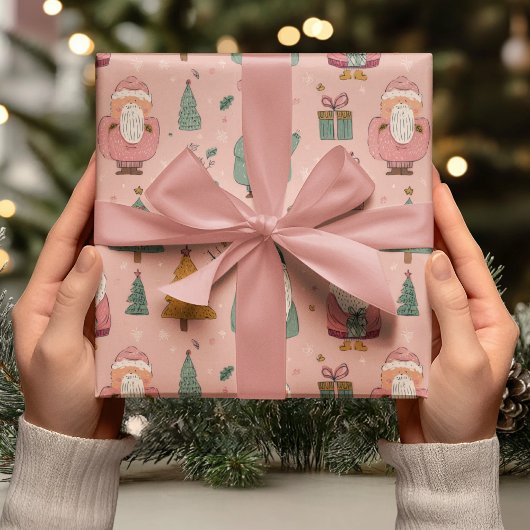 Papier Cadeau Whimsical Pink Santa