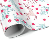 Papier Cadeau Whimsical Reindeer and Berry Christmas Pattern (Coin rond)
