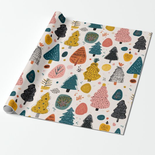 Papier Cadeau Whimsical Retro Tree (Déroulé)