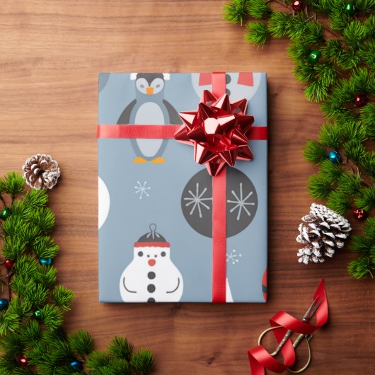 Papier Cadeau Whimsical Santa and Penguin Christmas Pattern (Cadeau de vacances)